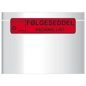 Følgeseddellomme C5 Med Tryk 1000st DK/EN